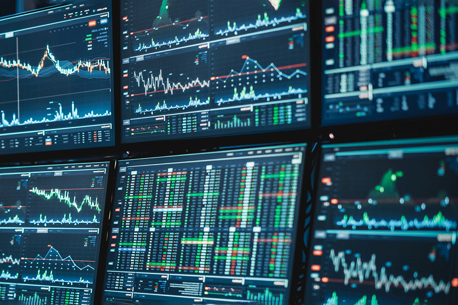 Six screens showing various technical data. The data is shown through charts, graphs, and various data plots.